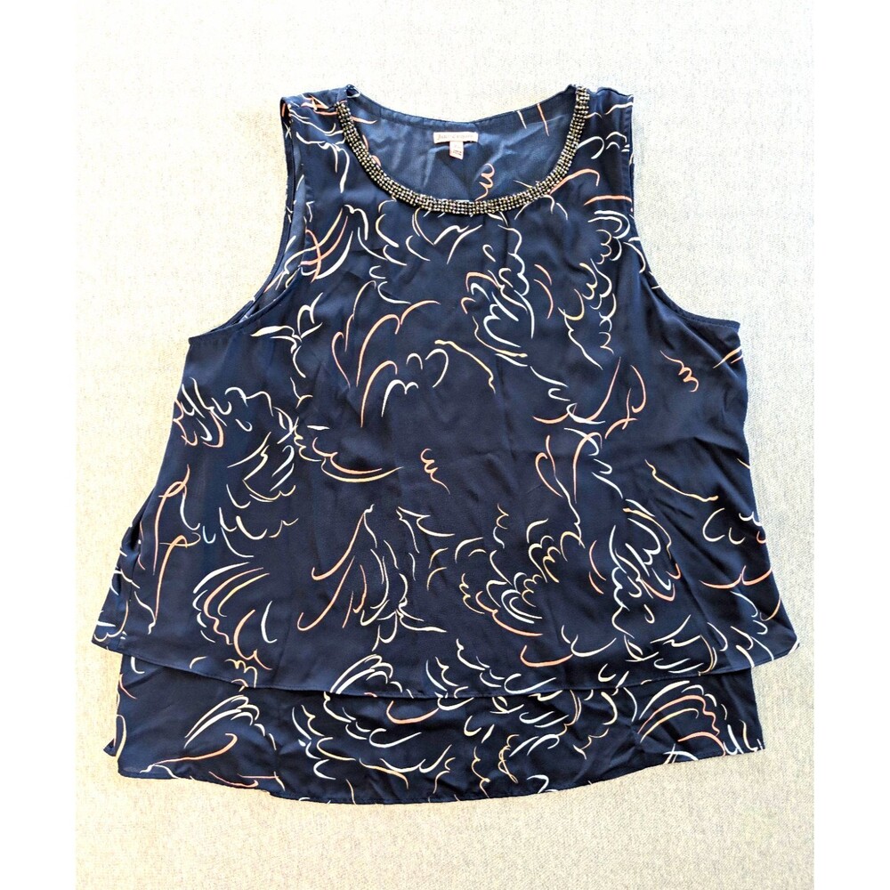 Juicy Couture Women’s XL Abstract Tank Navy/Pink/White Beaded Round Neck